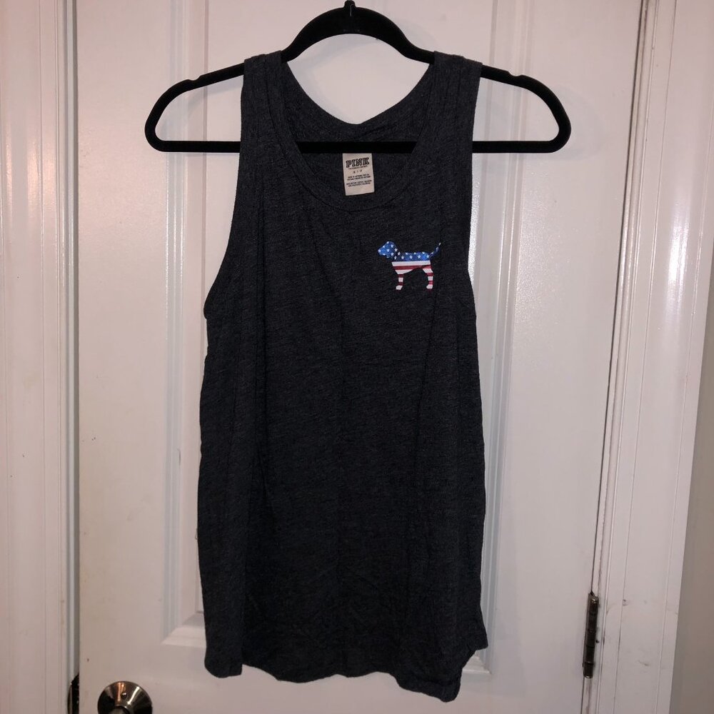 Pink V Secret black tank top tee size S USA flag colors